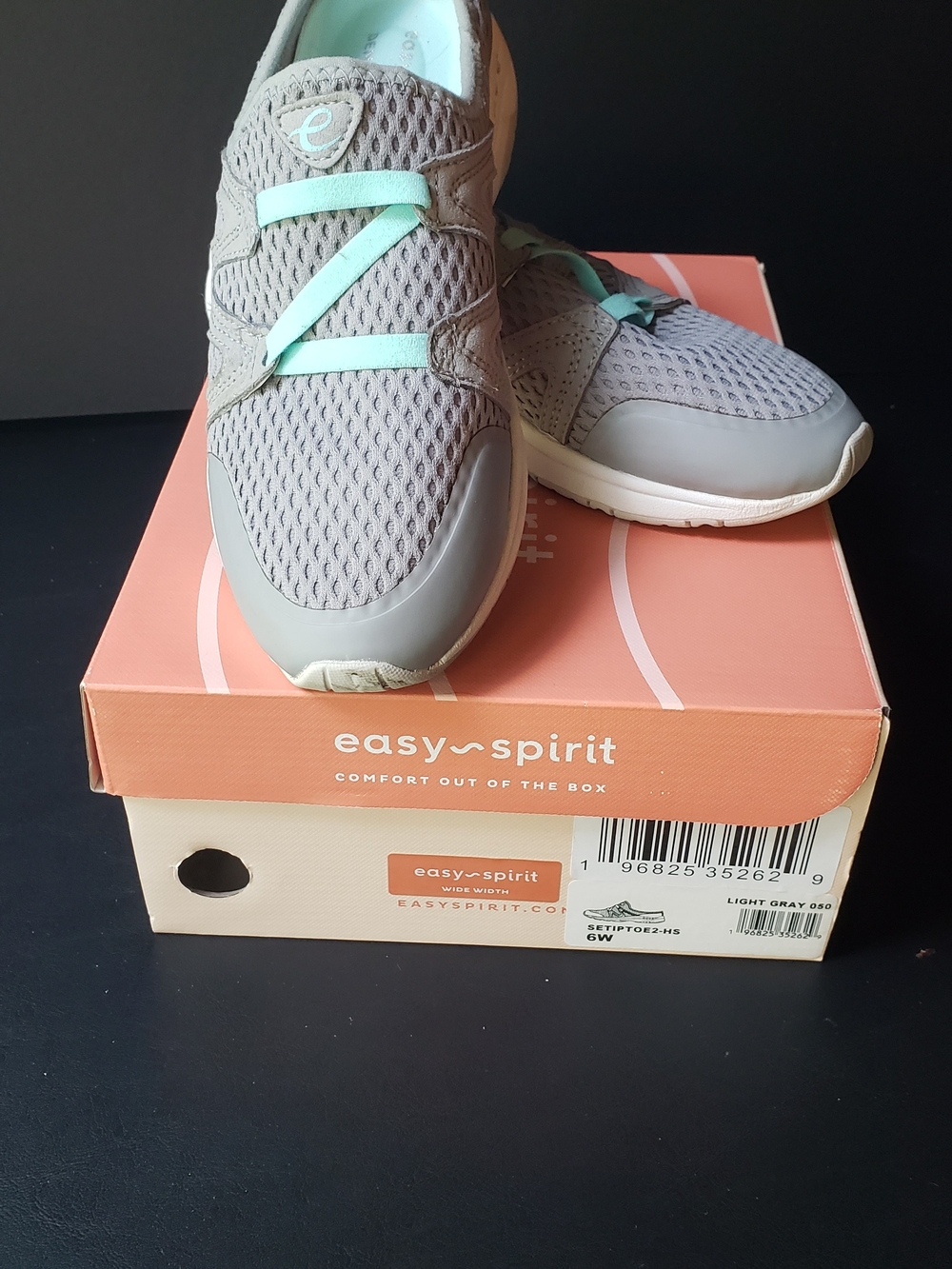 Easy Spirit Light Gray Mesh Slip-Ons  Mint Straps Size 6W